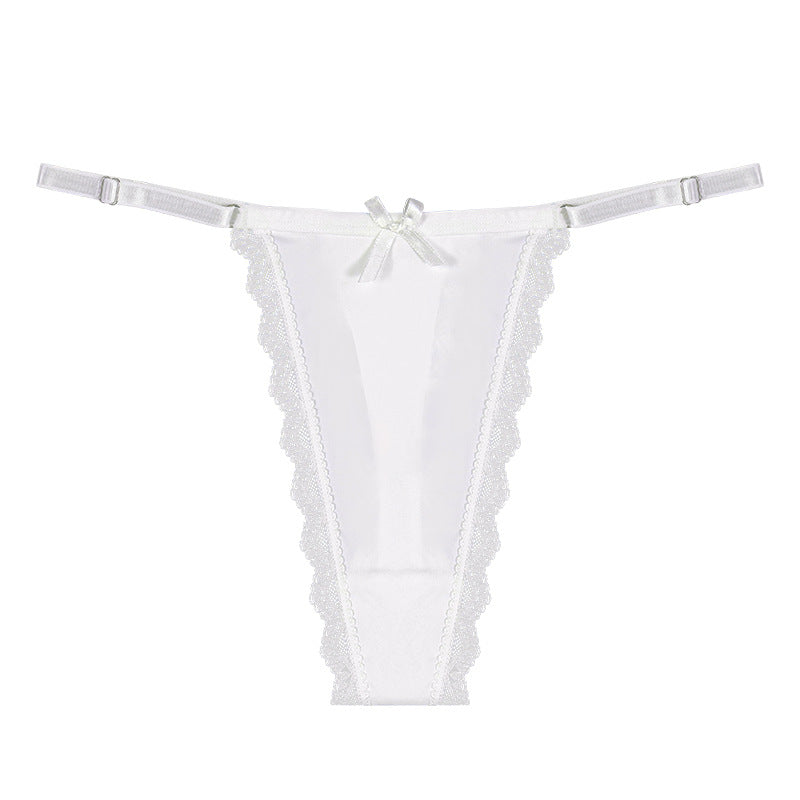 Sweet Lace Trim Nylon Thong Panty with Adjustable Strings