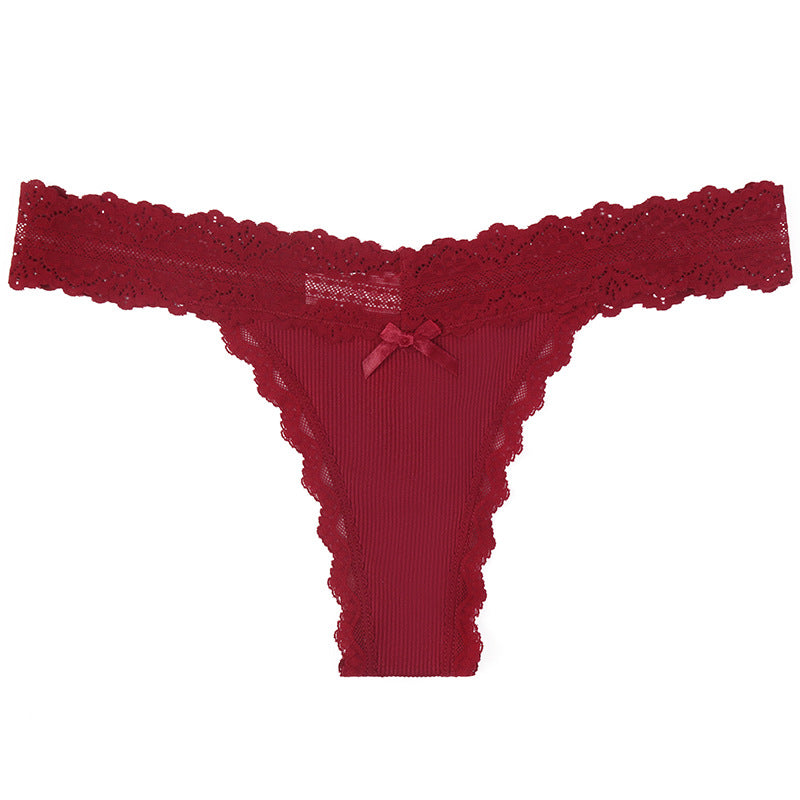 Lace-Infused Classic Nylon Thong Panty with Cotton Crotch Lining - Medium Rise