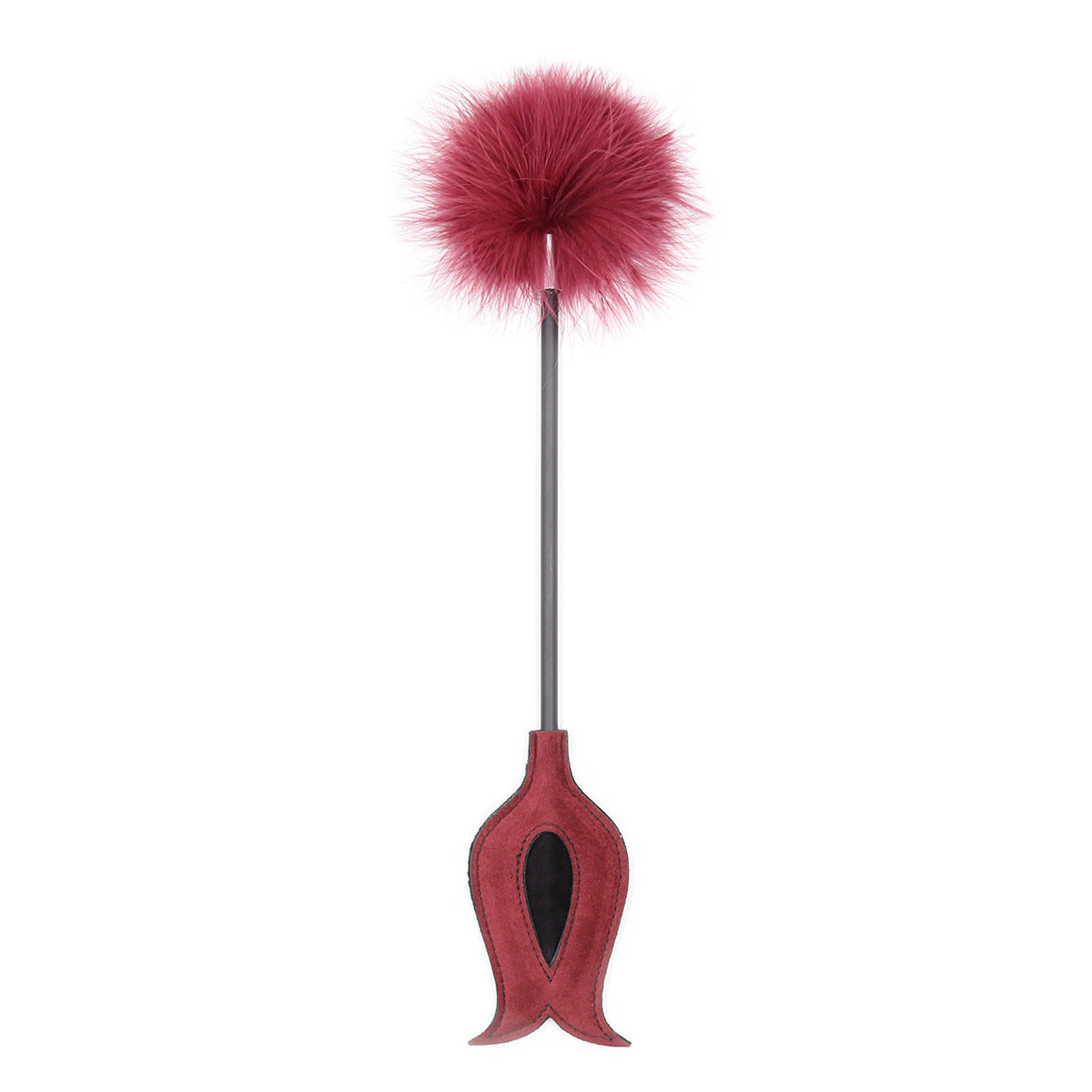 Suede Dark Red Feathered Tip Riding Crop