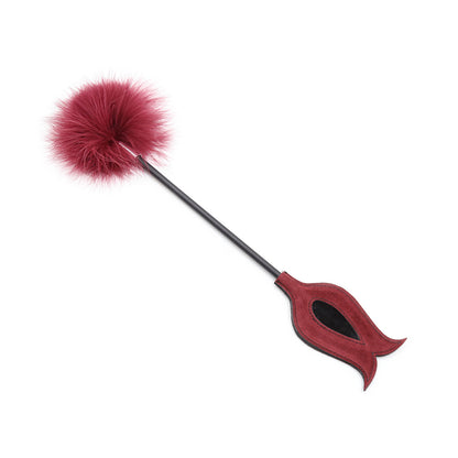 Suede Dark Red Feathered Tip Riding Crop