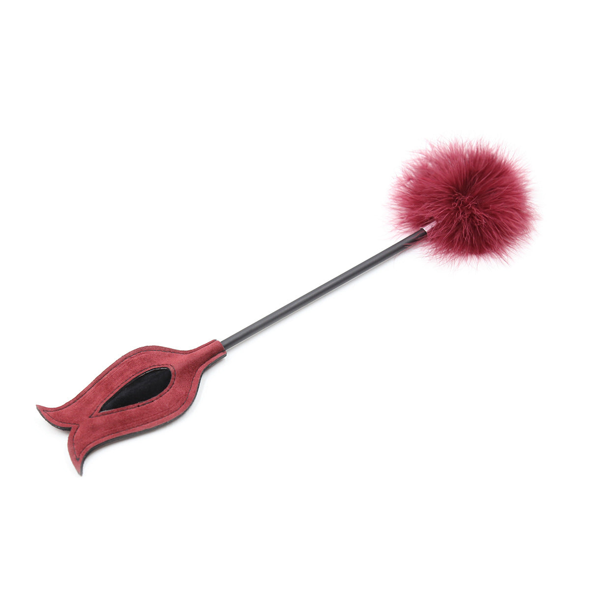 Suede Dark Red Feathered Tip Riding Crop