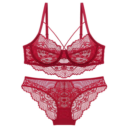 unpadded bra lace lingerie set Catalina red