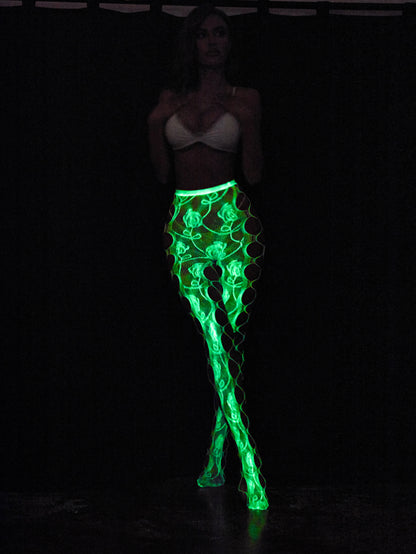 floral glow in the dark fishnet stockings