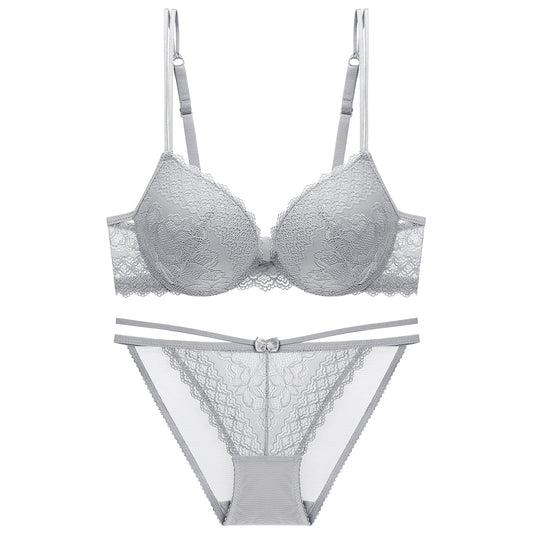 push up bra lingerie set silver gray