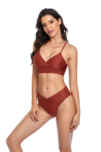 two piece solid color bathing suit